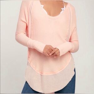 We The Free Soft Pink Catalina Waffle Knit Long Sleeve Top Size M